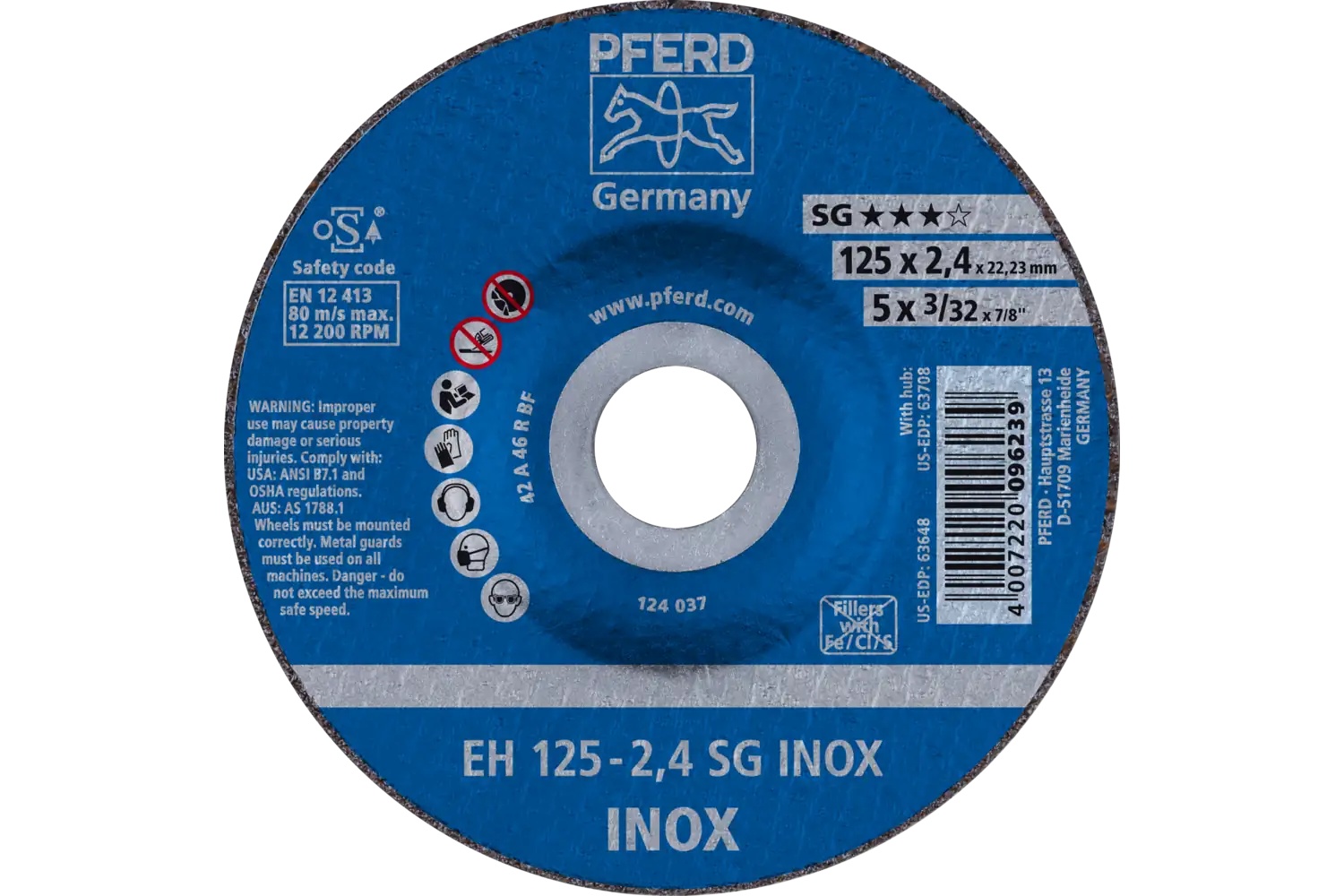 Picture of Pferd Cut-Off Wheel, 5" X 3/32 X 7/8, Sg Inox, T27, Aluminum Oxide